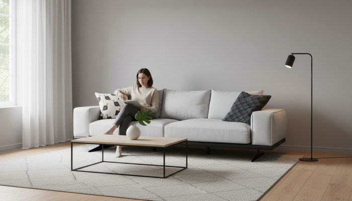 Dwuosobowa Sofa 2-osobowa Szara tkanina Współczesny design Pokój dzienny Poliester
