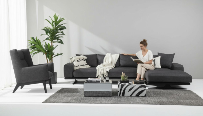 Narożnikowa kanapa Sofa Fotel w kształcie litery L Szara Nowoczesna materiałowa Sofy miejsce do siedzenia