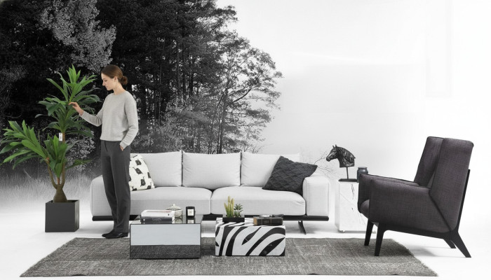 Zestaw sofowy Sofa 3 miejsce do siedzenia Fotel Trzyosobowy Szary Nowoczesny Materiał Siedziba
