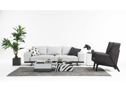 Zestaw sofowy Sofa 3 miejsce do siedzenia Fotel Trzyosobowy Szary Nowoczesny Materiał Siedziba