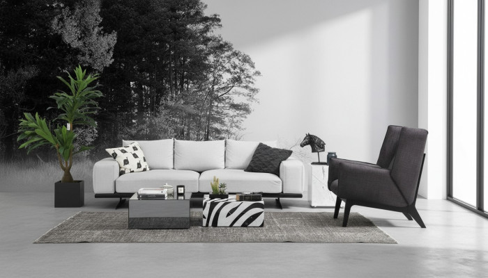Zestaw sofowy Sofa 2 miejsce do siedzenia Fotel Dwumiejscowy Szary Nowoczesny zestaw materiałowy