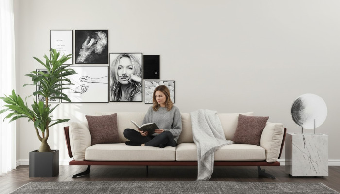 Sofa czteroosobowa 4 miejsce do siedzenia Materiał Beżowy Nowoczesny Design Salon Luksus