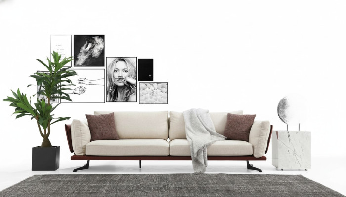 Sofa czteroosobowa 4 miejsce do siedzenia Materiał Beżowy Nowoczesny Design Salon Luksus