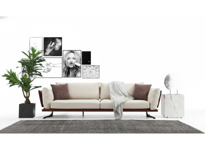 Sofa czteroosobowa 4 miejsce do siedzenia Materiał Beżowy Nowoczesny Design Salon Luksus