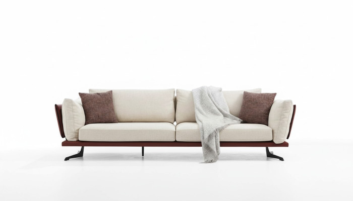Sofa trzyosobowa 3 miejsce do siedzenia Materiał Beżowy Nowoczesny Design Salon Luksus