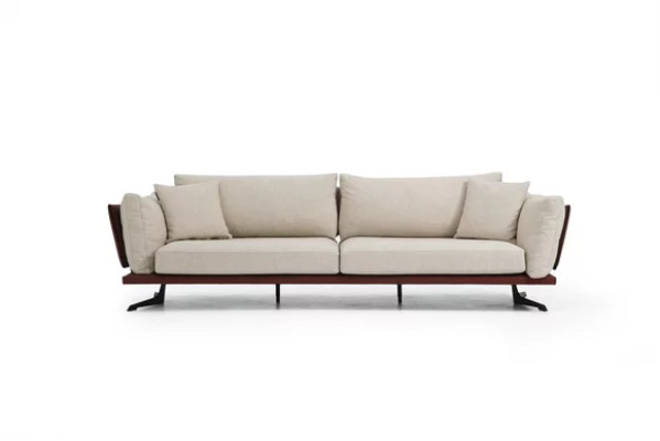 Sofa dwuosobowa 2-osobowa, materiał beżowy, nowoczesny design, luksusowy salon