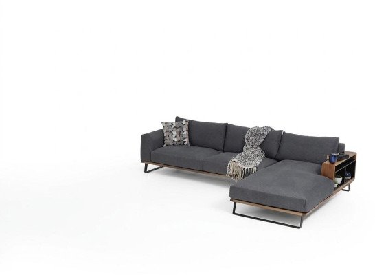 Narożnikowa kanapa Sofa w kształcie litery L, szara, nowoczesny materiał, projekt salonu, poliester