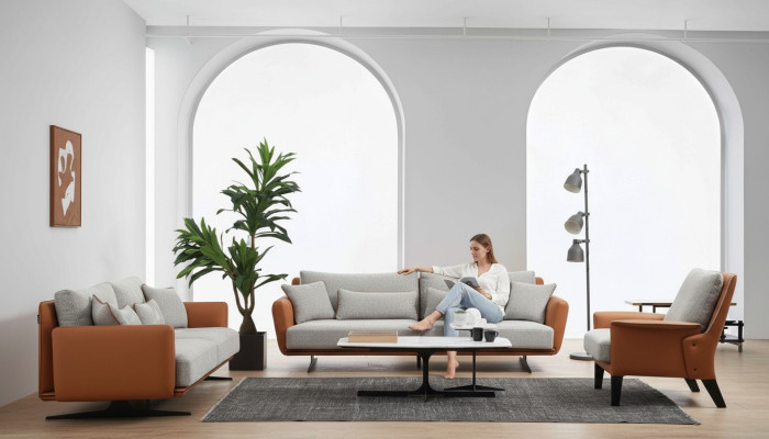 Kompletny zestaw sofowy Zestaw sofowy Sofa 321 miejsce do siedzenia Materiał Pomarańczowy