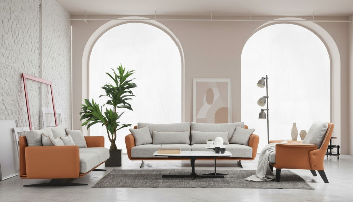 Kompletny zestaw sofowy Zestaw sofowy Sofa 321 miejsce do siedzenia Materiał Pomarańczowy