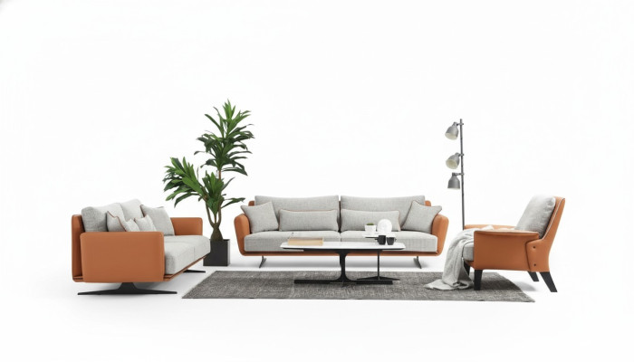 Kompletny zestaw sofowy Zestaw sofowy Sofa 321 miejsce do siedzenia Materiał Pomarańczowy