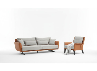 Zestaw sofowy 21 miejsce do siedzenia Sofa do salonu Pomarańczowy Materiał Fotel Dwumiejscowy