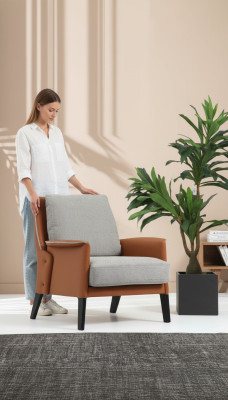 Fotel fotel koktajlowy tkanina salon pomarańczowy nowoczesny szary