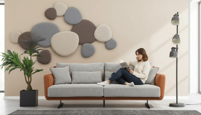 Sofa trzyosobowa 3 miejsce do siedzenia Materiał Pomarańczowy Nowoczesny Design Salon Szary