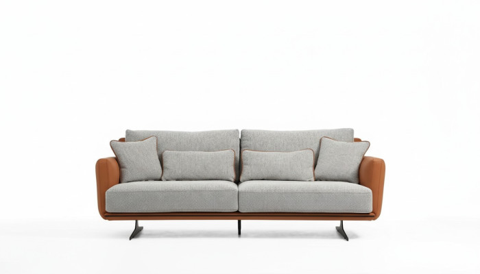 Sofa trzyosobowa 3 miejsce do siedzenia Materiał Pomarańczowy Nowoczesny Design Salon Szary