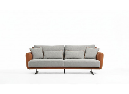 Sofa trzyosobowa 3 miejsce do siedzenia Materiał Pomarańczowy Nowoczesny Design Salon Szary