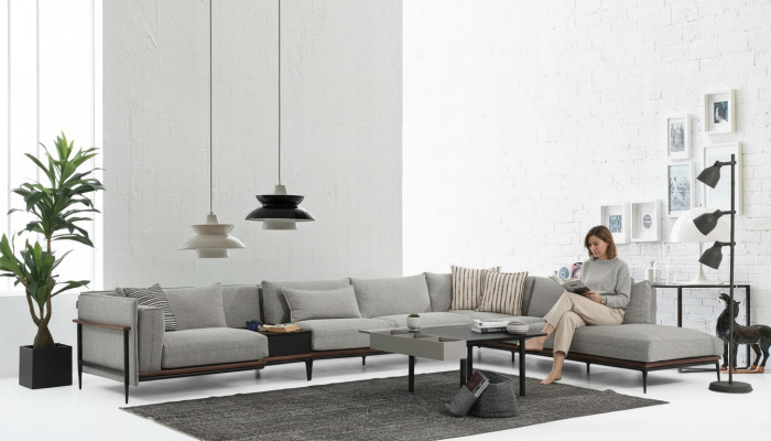 Narożnikowa kanapa Sofa w kształcie litery L, szara, nowoczesny materiał, salon, poliester XXL
