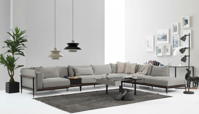 Narożnikowa kanapa Sofa w kształcie litery L, szara, nowoczesny materiał, salon, poliester XXL