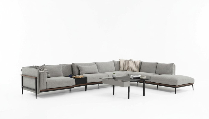 Narożnikowa kanapa Sofa w kształcie litery L, szara, nowoczesny materiał, salon, poliester XXL