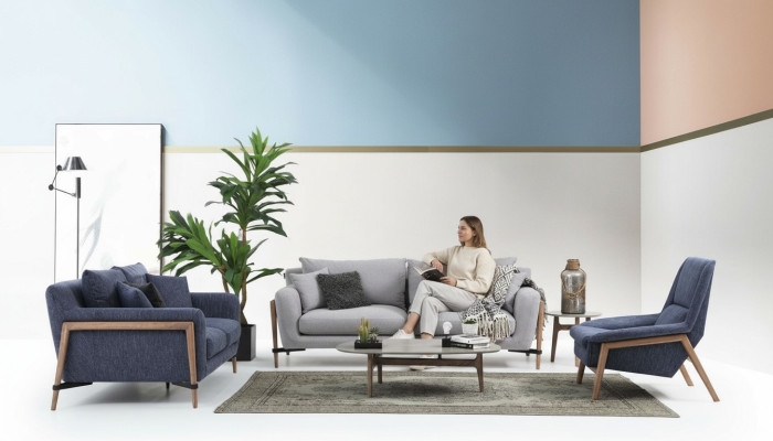 Kompletny zestaw sofowy Zestaw sofowy Sofa 321 miejsce do siedzenia Material Set Blue