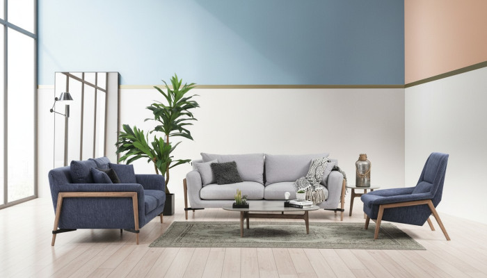 Kompletny zestaw sofowy Zestaw sofowy Sofa 321 miejsce do siedzenia Material Set Blue