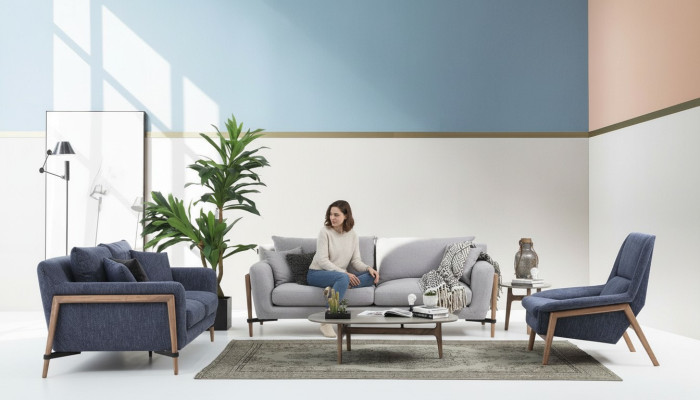 Zestaw sofowy 221 miejsce do siedzenia Sofa Nowoczesny zestaw materiałowy Blue Grupa Living Room