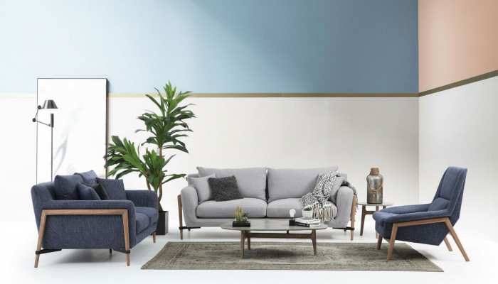 Zestaw sofowy 221 miejsce do siedzenia Sofa Nowoczesny zestaw materiałowy Blue Grupa Living Room