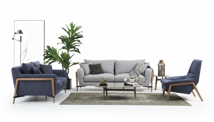 Zestaw sofowy 221 miejsce do siedzenia Sofa Nowoczesny zestaw materiałowy Blue Grupa Living Room