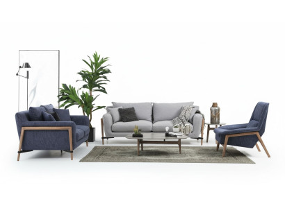 Zestaw sofowy 221 miejsce do siedzenia Sofa Nowoczesny zestaw materiałowy Blue Grupa Living Room