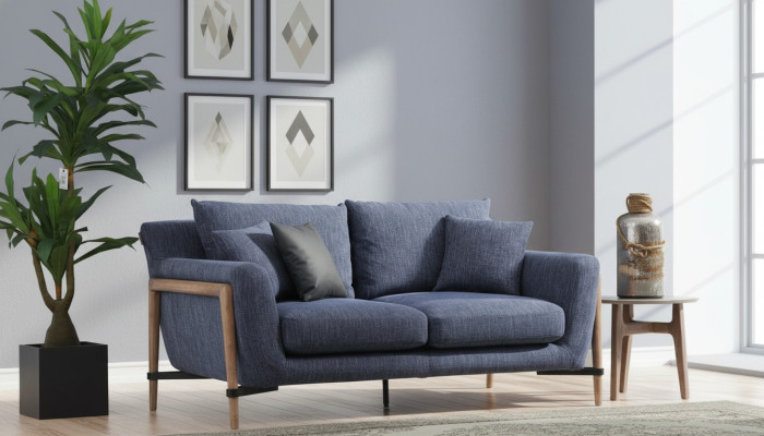 Sofa czteroosobowa 4 miejsce do siedzenia Sofy materiałowe Nowoczesny design Pokój dzienny Niebieski