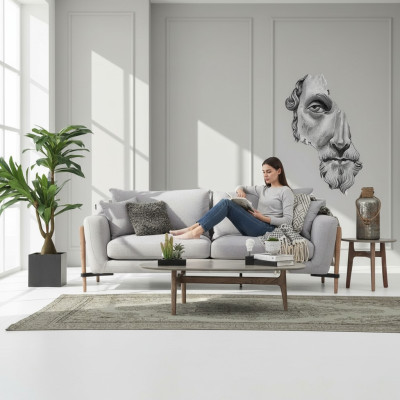 Czteroosobowa sofa 4 osobowa, sofy materiałowe w nowoczesnym designie, szary salon.