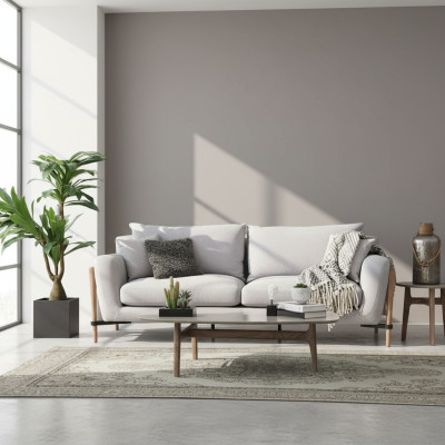 Czteroosobowa sofa 4 osobowa, sofy materiałowe w nowoczesnym designie, szary salon.