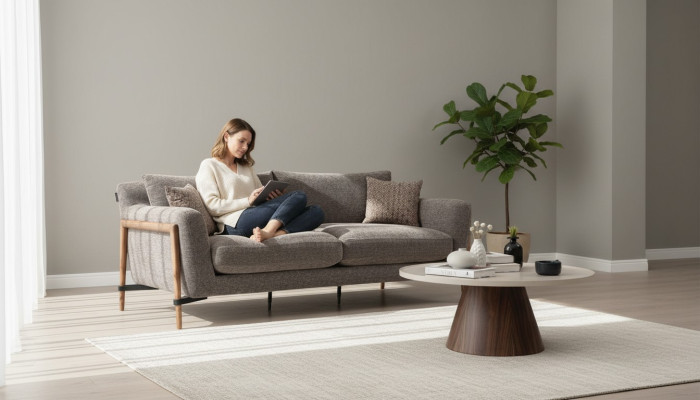 Sofa czteroosobowa 4 miejsce do siedzenia Sofy materiałowe Nowoczesny design Pokój dzienny Szary