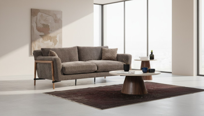 Sofa czteroosobowa 4 miejsce do siedzenia Sofy materiałowe Nowoczesny design Pokój dzienny Szary