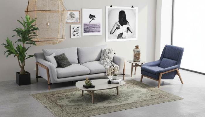 Zestaw sofowy 4 miejsce do siedzenia Fotel Czteroosobowe sofy materiałowe Nowoczesny Design Szary