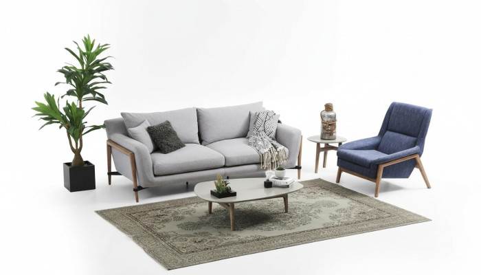 Zestaw sofowy 4 miejsce do siedzenia Fotel Czteroosobowe sofy materiałowe Nowoczesny Design Szary