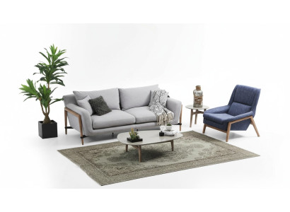 Zestaw sofowy 4 miejsce do siedzenia Fotel Czteroosobowe sofy materiałowe Nowoczesny Design Szary