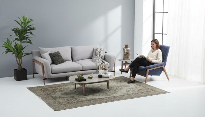 Zestaw sofowy 3 miejsce do siedzenia Fotel Trzyosobowe sofy materiałowe Nowoczesny Design Szary