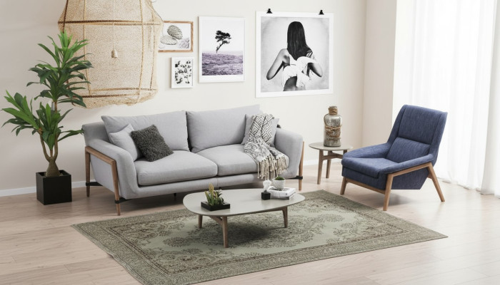 Zestaw sofowy 3 miejsce do siedzenia Fotel Trzyosobowe sofy materiałowe Nowoczesny Design Szary