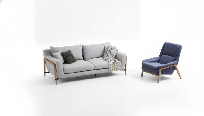 Zestaw sofowy 3 miejsce do siedzenia Fotel Trzyosobowe sofy materiałowe Nowoczesny Design Szary