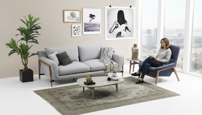 Zestaw sofowy 2 miejsce do siedzenia Fotel Dwuosobowe sofy materiałowe Nowoczesny design Szary