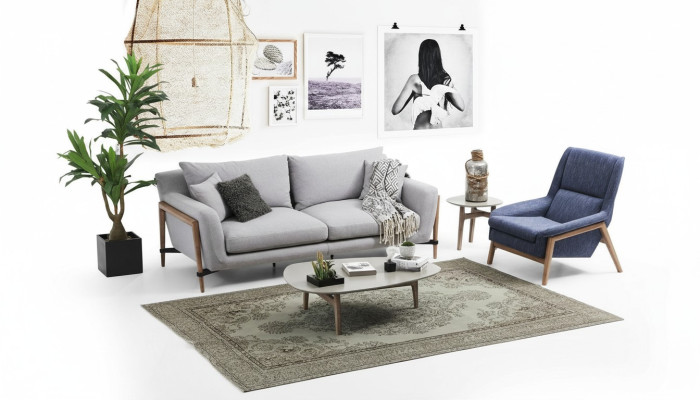 Zestaw sofowy 2 miejsce do siedzenia Fotel Dwuosobowe sofy materiałowe Nowoczesny design Szary