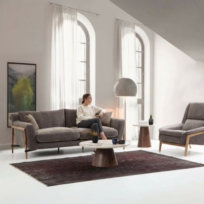 Sofy Zestaw sofowy 4 miejsce do siedzenia Fotel Czteroosobowy Material Salon Szary