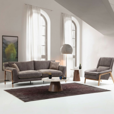 Sofy Zestaw sofowy 3 miejsce do siedzenia Fotel Trzyosobowy Material Salon Szary