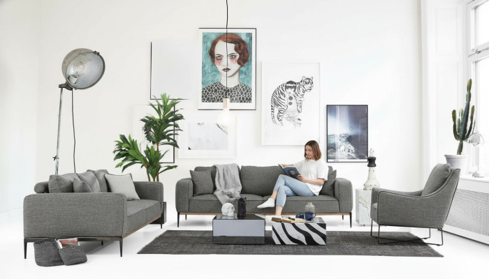 Kompletny zestaw sofowy Zestaw sofowy Sofa 321 miejsce do siedzenia Zestaw materiałowy Szary