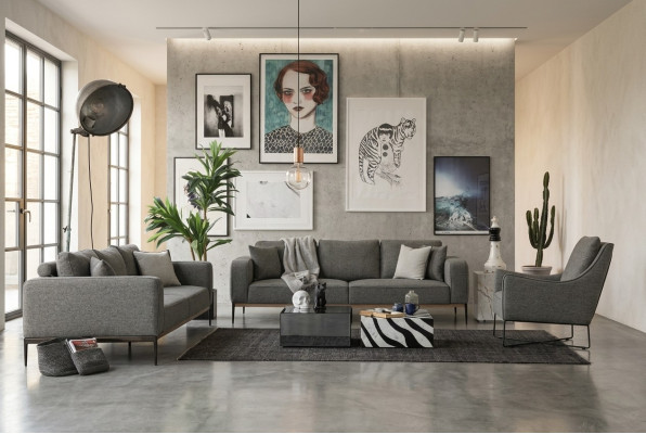 Kompletny zestaw sofowy Zestaw sofowy Sofa 321 miejsce do siedzenia Zestaw materiałowy Szary