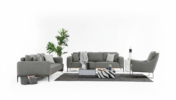 Kompletny zestaw sofowy Zestaw sofowy Sofa 321 miejsce do siedzenia Zestaw materiałowy Szary