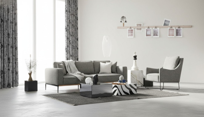 Zestaw sofowy 4 miejsce do siedzenia Fotel Czteroosobowe sofy materiałowe Nowoczesny Design Szary