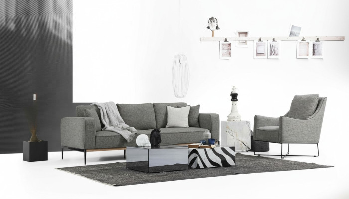 Zestaw sofowy 4 miejsce do siedzenia Fotel Czteroosobowe sofy materiałowe Nowoczesny Design Szary