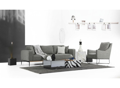 Zestaw sofowy 4 miejsce do siedzenia Fotel Czteroosobowe sofy materiałowe Nowoczesny Design Szary