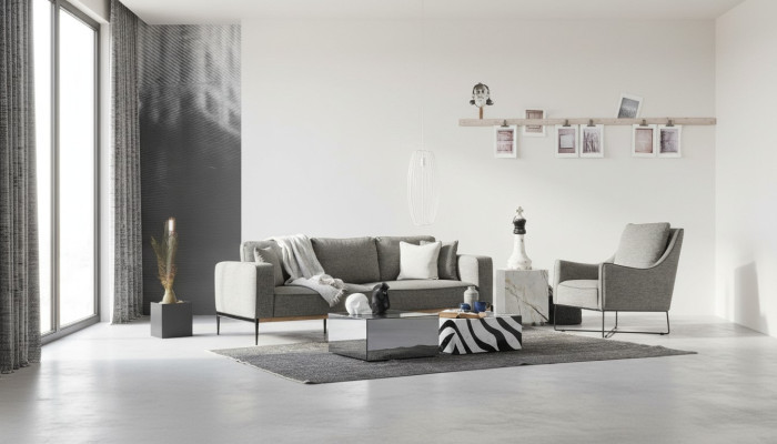 Zestaw sofowy 2 miejsce do siedzenia Fotel Dwuosobowe sofy materiałowe Nowoczesny design Szary